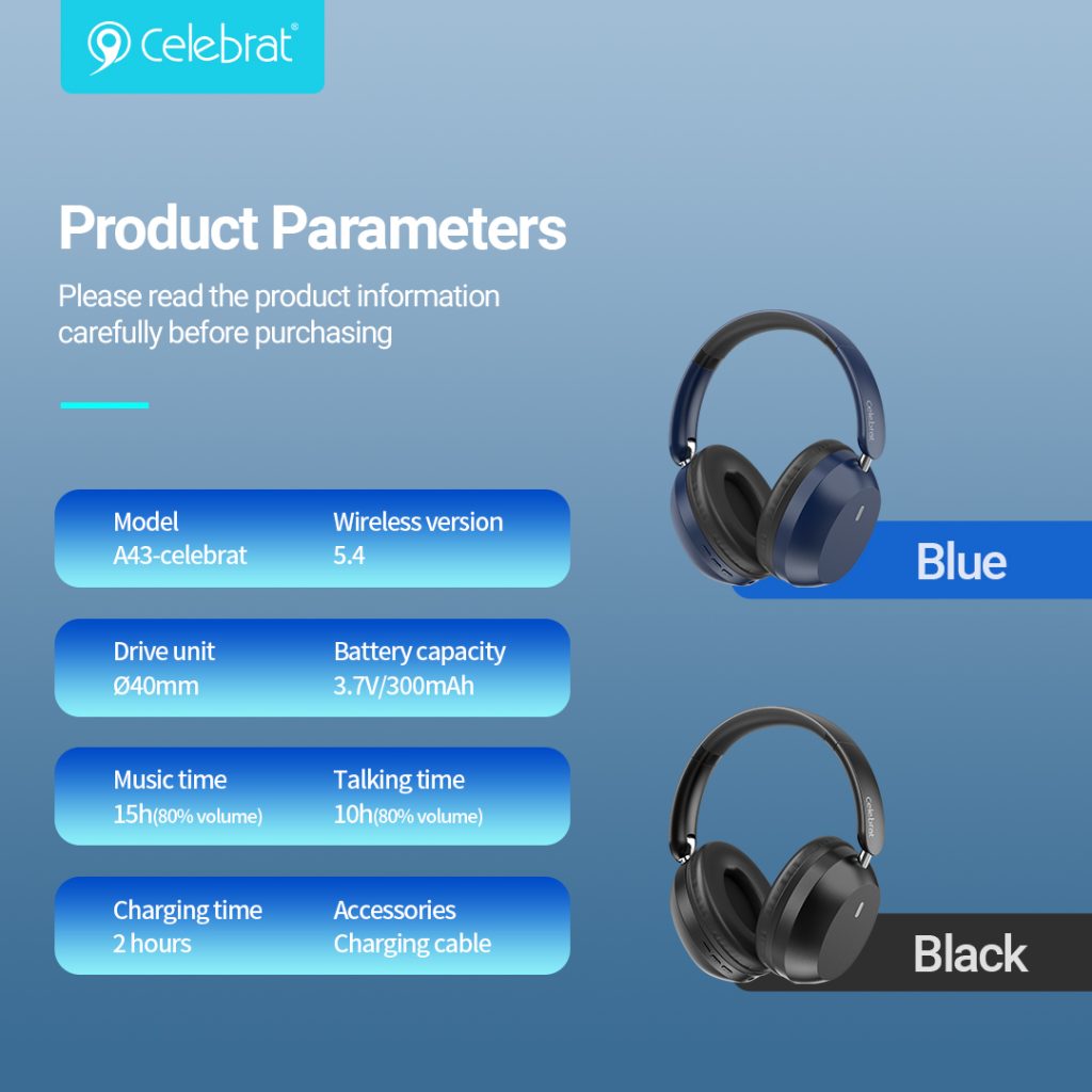 Celebrat A43 Bluetooth Headphones parameter