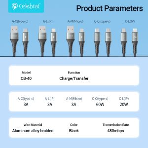Celebrat CB-40 Charging & Data Transmission Cable product parameters