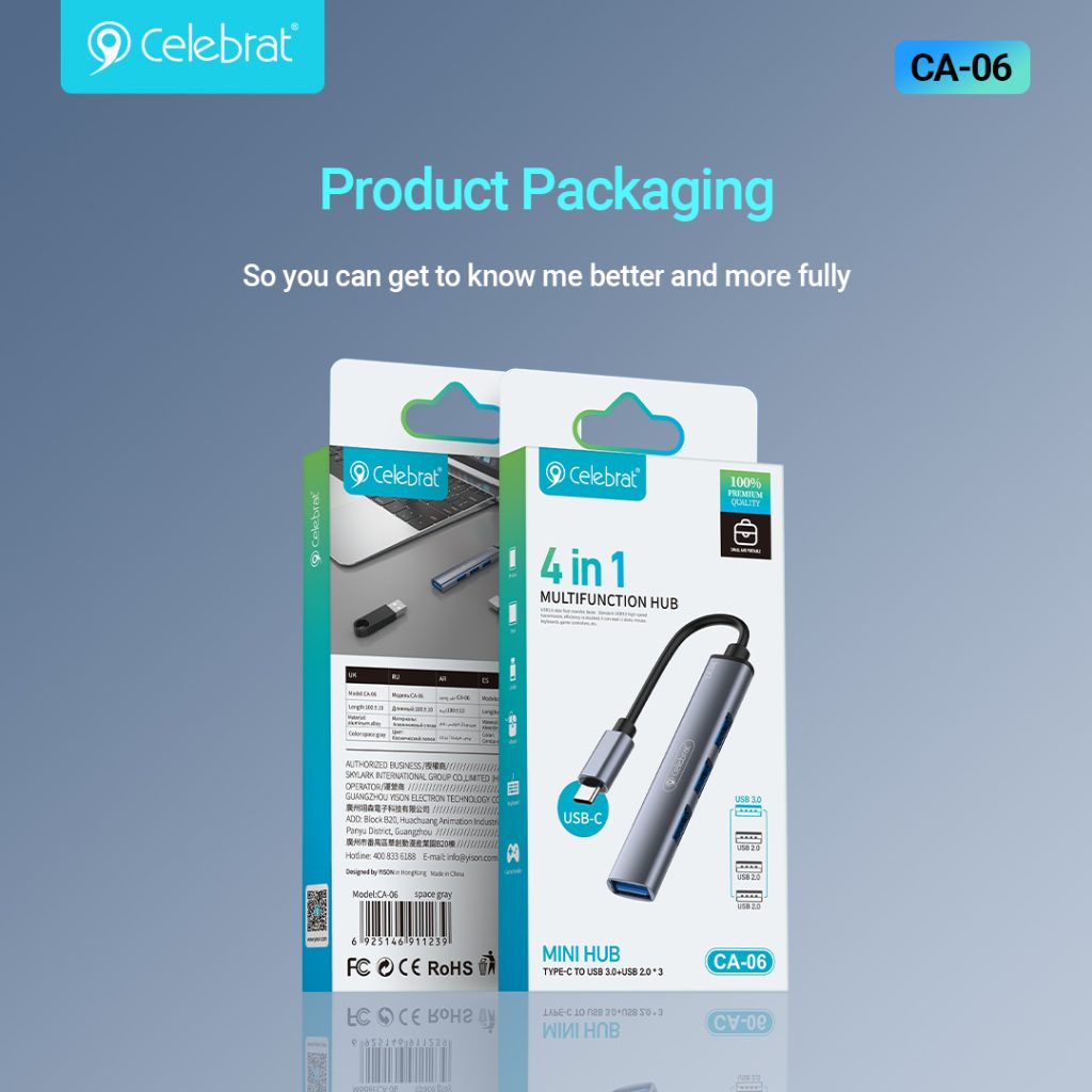 Celebrat CA-06 Type-C Multifunctional Docking Station Product Packaging