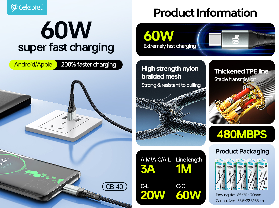 Celebrat CB-40 Charging & Data Transmission Cable product information