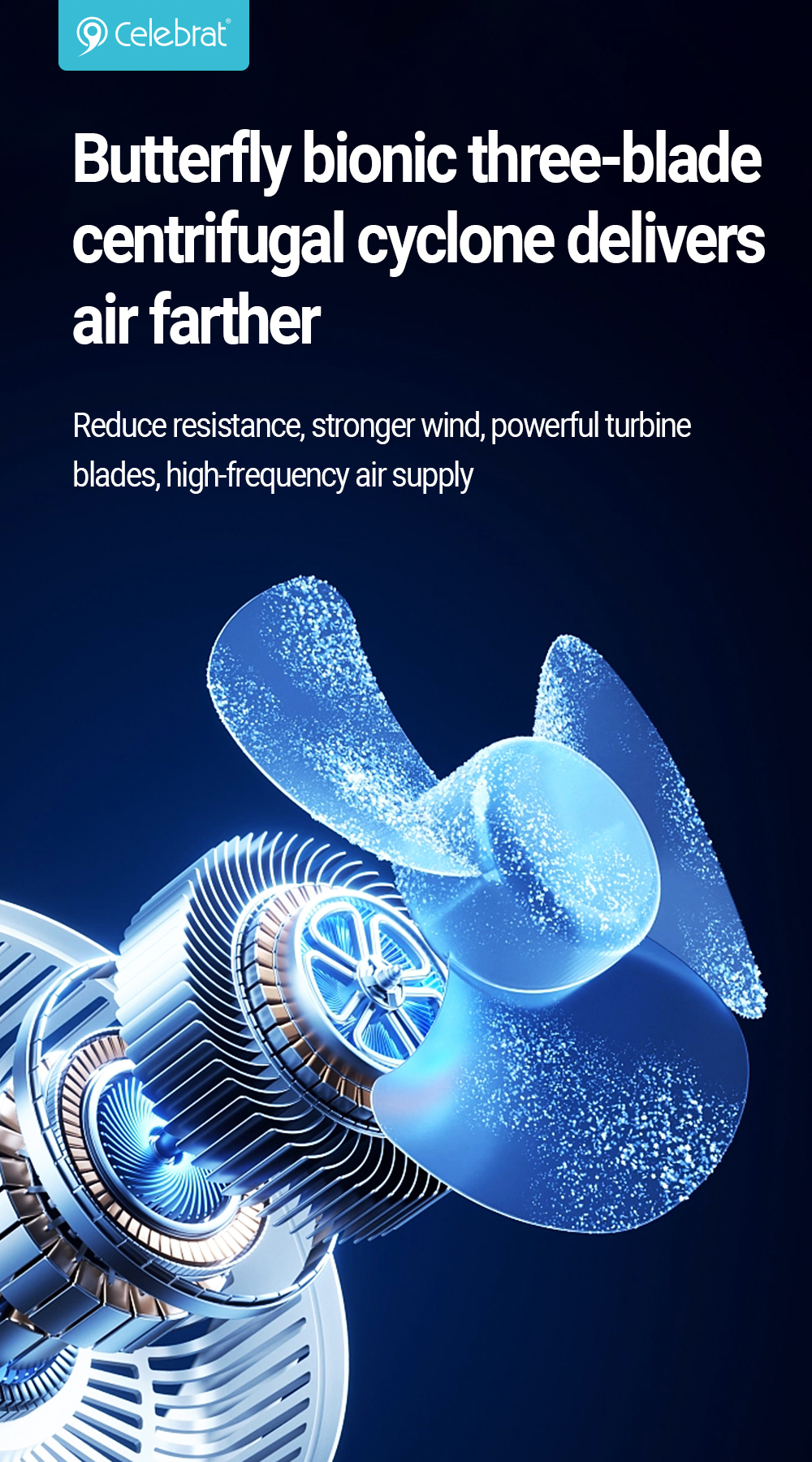 butterfly bionic three-blade centrifugal cyclone delivers air farther