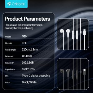 Celebrat G39 Wired Earphones Parameters