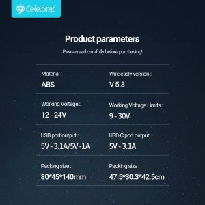 Celebrat CC-15 Car Charger Product parameters