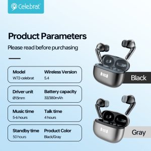 W72 ANC/ENC TWS Earbuds Parameters