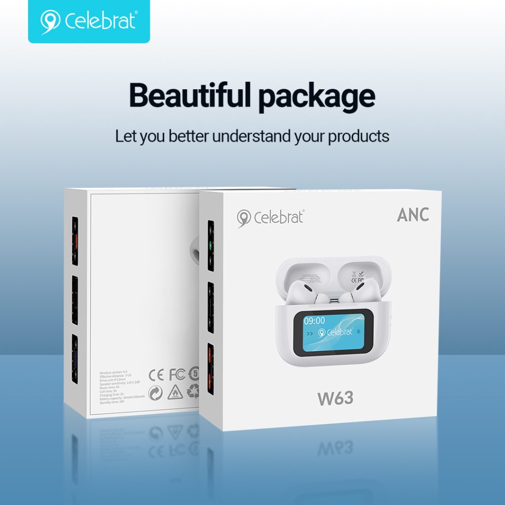 Celebrat W63 ANC TWS Earbuds product packaging