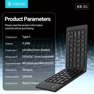Celebrat KB-01 Ultra-Thin Foldable Scissor Switch Keyboard Product Parameters