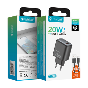 Celebrat CD-01 EU plug 20W QC3.0 Fast Charger with USBA to Type-C product packaging