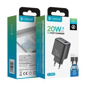 Celebrat CD-01 EU plug 20W QC3.0 Fast Charger with USBA to Lightning product packaging