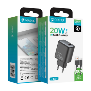 Celebrat CD-01 EU plug 20W QC3.0 Fast Charger with USBA to Micro product packaging