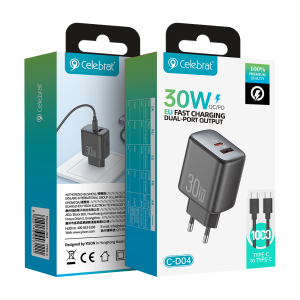 Celebrat C-D04 EU GaN Charger 30W, PD/QC PPS Supported, Product Packaging