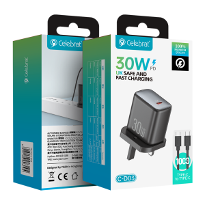 Celebrat C-D03 UK 30W GaN Fast Charging Charger Product Packaging