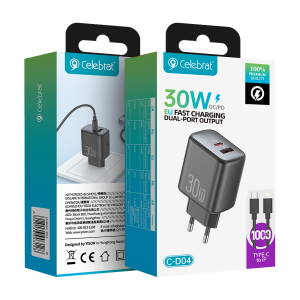 Celebrat C-D04 EU GaN Charger 30W, PD/QC PPS Supported, Product Packaging