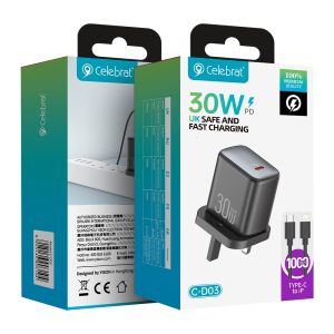 Celebrat C-D03 UK 30W GaN Fast Charging Charger Product Packaging
