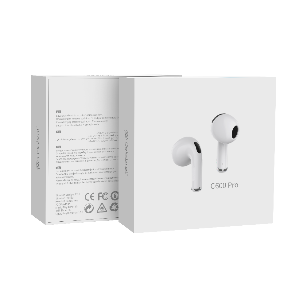 Hot-selling White Celebrat C600Pro TWS Earphones Product Packaging