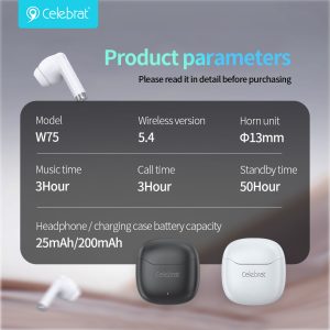 Celebrat W75 Lightweight Hi-Fi TWS Earbuds Product Parameters