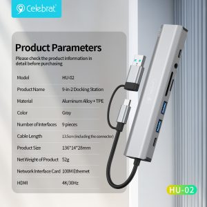 Celebrat HU-02 9-in-1 USB C Plug Hub Product Parameter