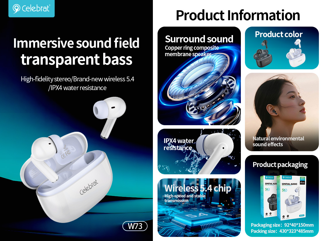 Hot-selling Celebrat W73 TWS Earbuds Product Parameters