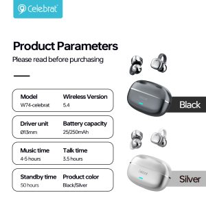 Celebrat W74 OWS Ear Clip Bluetooth Earbuds Product Parameters
