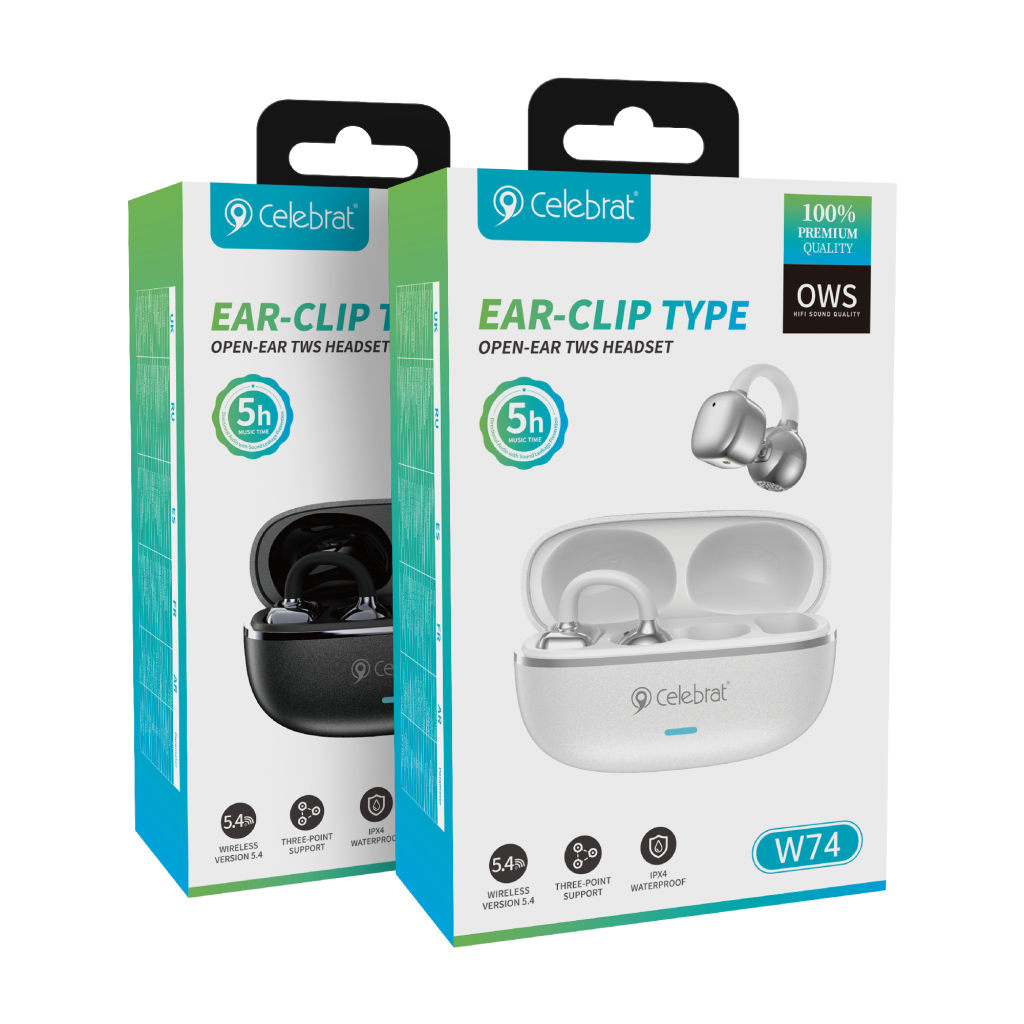 Celebrat W74 OWS Ear Clip Bluetooth Earbuds Product Packaging
