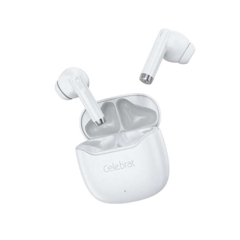 White Celebrat W75 Lightweight Hi-Fi TWS Earbuds