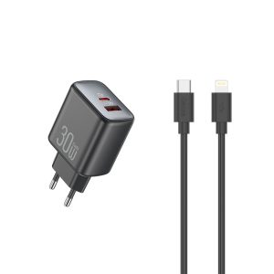 Celebrat C-D04 EU GaN Charger 30W, PD/QC PPS Supported, Type-C to Lightning