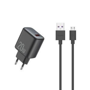 Celebrat CD-01 EU plug 20W QC3.0 Fast Charger with USBA to micro