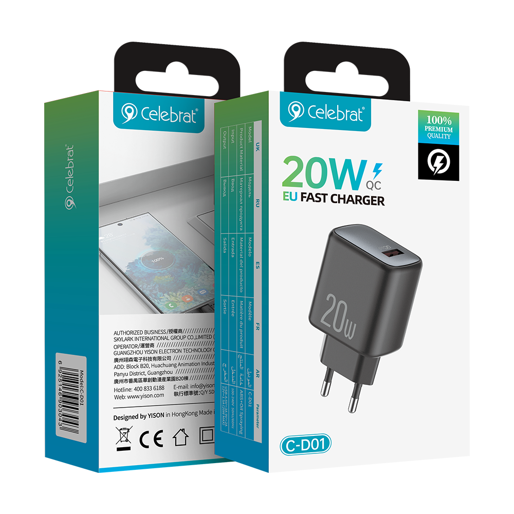 Celebrat CD-01 EU plug 20W QC3.0 Fast Charger product packaging