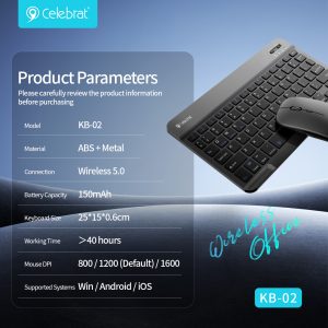 Celebrat KB-02 Wireless Keyboard and Mouse Combo Product Parameters