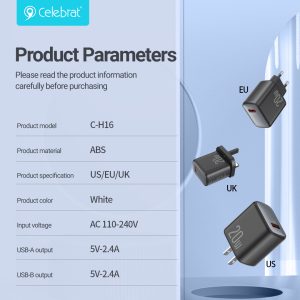 Celebrat C-D01 US 20W QC3.0 Fast Charger Product Parameters