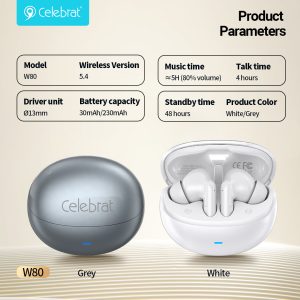 Celebrat W80 Bluetooth 5.4 Hi-Res Audio Earbuds Product Parameters