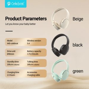 Celebrat A45 Wireless Stereo Headphones Product Parameters