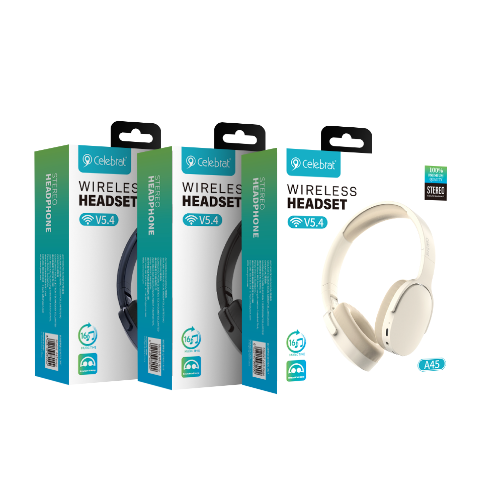 Celebrat A45 Wireless Stereo Headphones Product Packaging