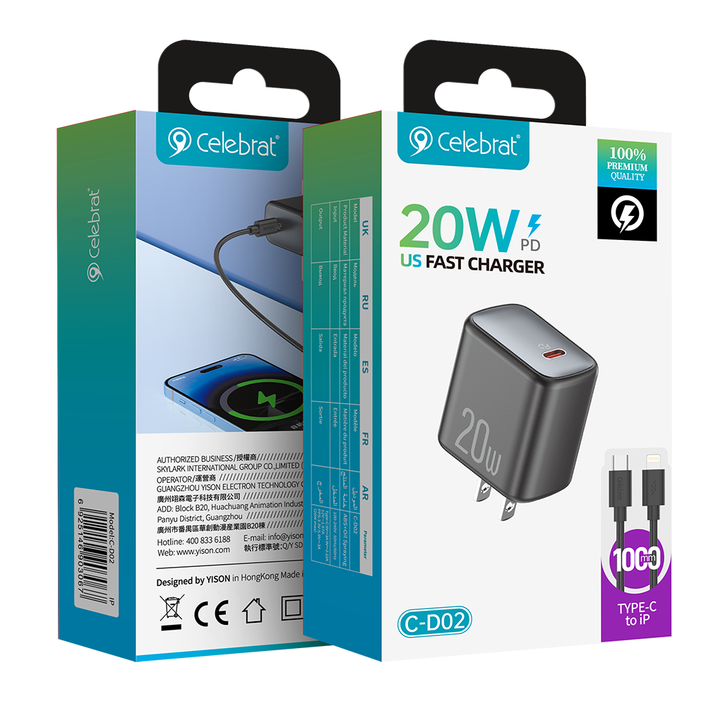 Celebrat C-D02 C-L US PPS PD20W Fast Charger Product Packaging