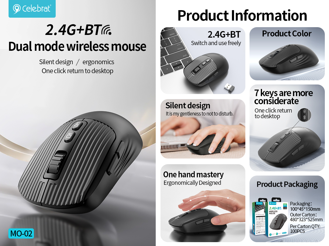 Celebrat MO-02 Silent Dual-Mode Wireless Mouse 