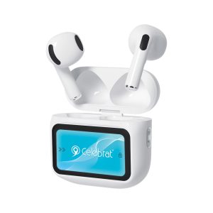 White Celebrat W76 TWS Earbuds with Smart Color Display