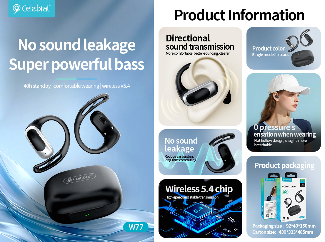Hot-selling Celebrat W77 Zero-Pressure Stereo TWS Earbuds