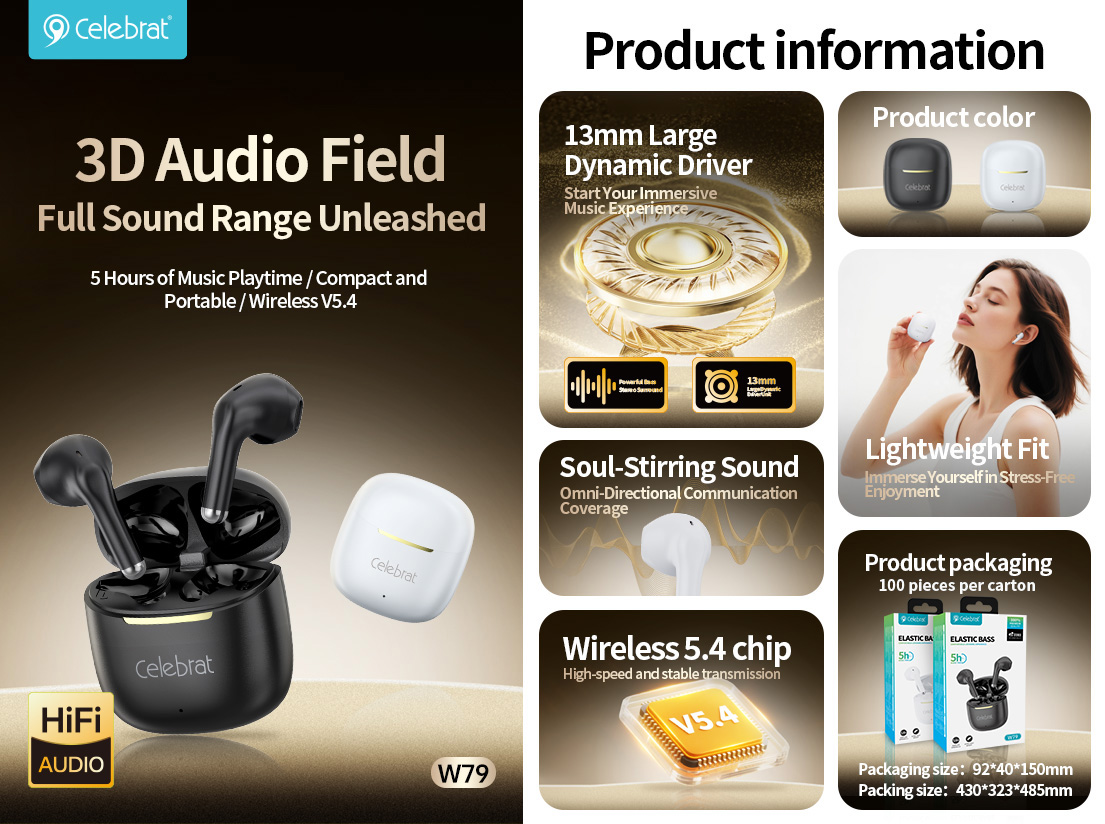 Hot-selling Celebrat W79 TWS Earbuds with Enhanced Sound