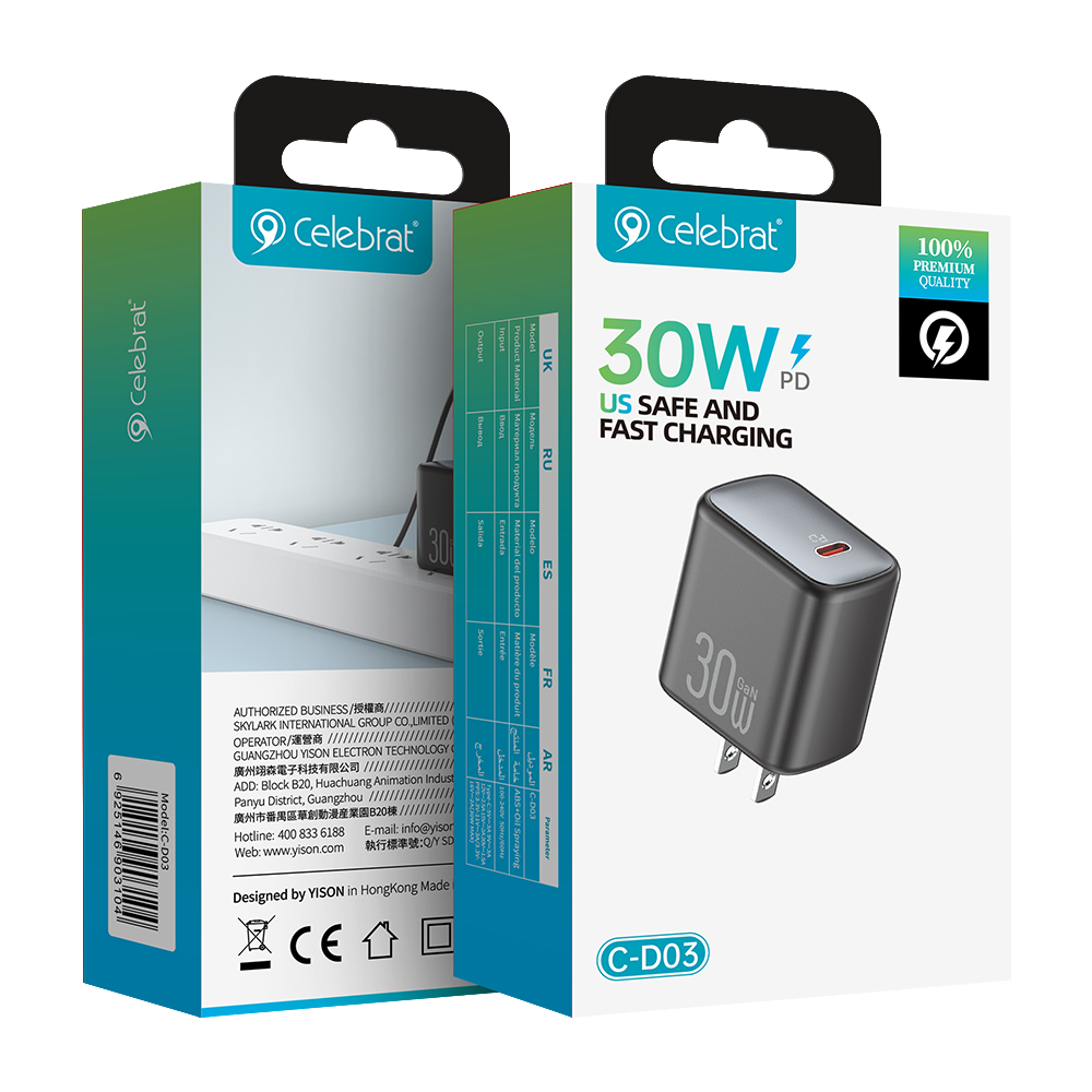Celebrat C-D03 US 30W GaN Fast Charging Charger Product Packaging