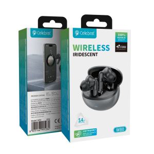 Black Celebrat W80 Bluetooth 5.4 Hi-Res Audio Earbuds Product Packaging