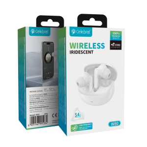 White Celebrat W80 Bluetooth 5.4 Hi-Res Audio Earbuds Product Packaging
