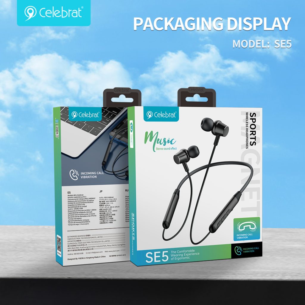 Celebrat SE5 Bluetooth 5.3 Neckband Sport Headphones Product Packaging