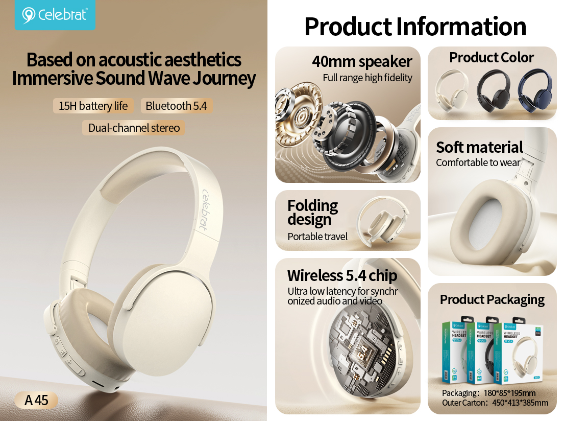 Hot-selling Celebrat A45 Bluetooth Headphones