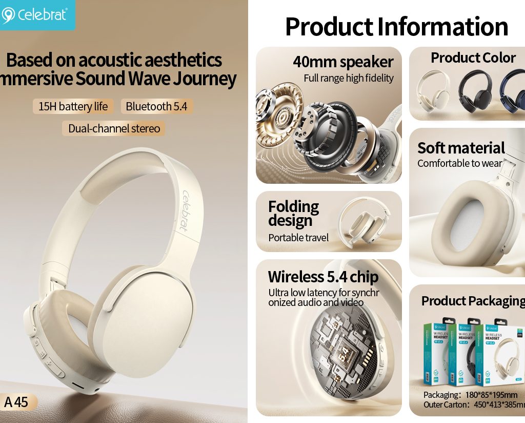 Hot-selling Celebrat A45 Bluetooth Headphones
