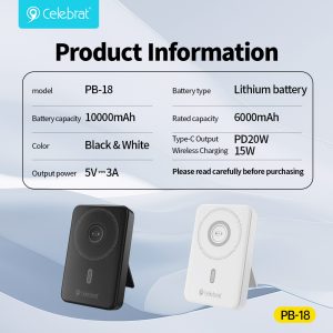 Celebrat PB-18 Magnetic Power Bank with MagSafe Product Parameters