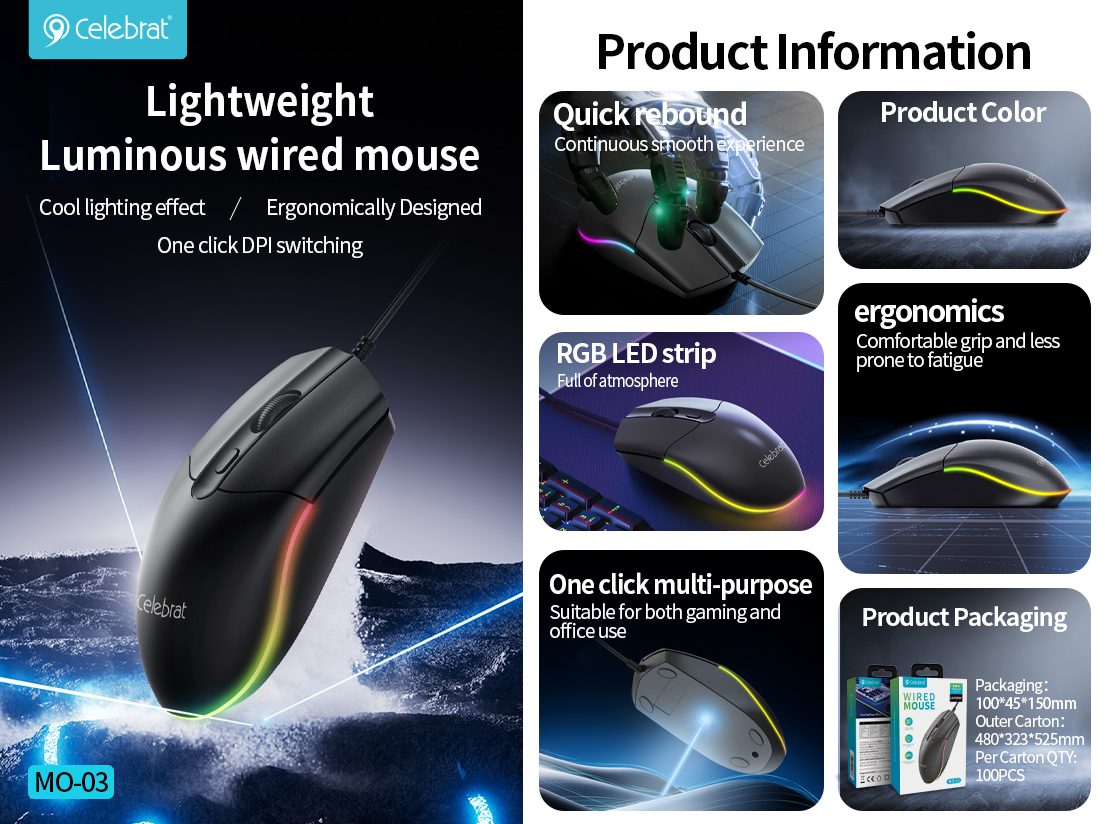 Hot-selling Celebrat MO-03 RGB Office & Gaming Mouse