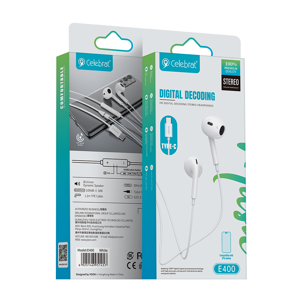 Celebrat E400 Wired In-Ear Earphones Product Packaging