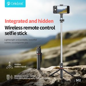Integrated and hidden Wireless remote controlselfie stick
