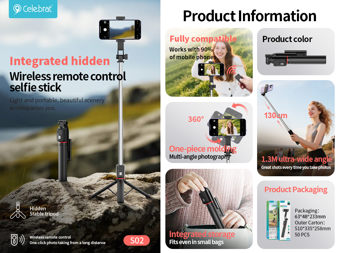 Celebrat S02 Portable Selfie Stick Tripod Selling Point