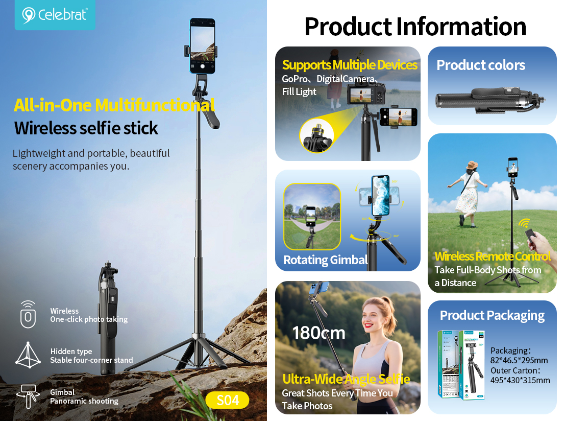 Celebrat S04 Remote Selfie Stick Tripod Selling Point
