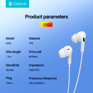 Celebrat E300 Type-C Wired Headphones Product Parameters